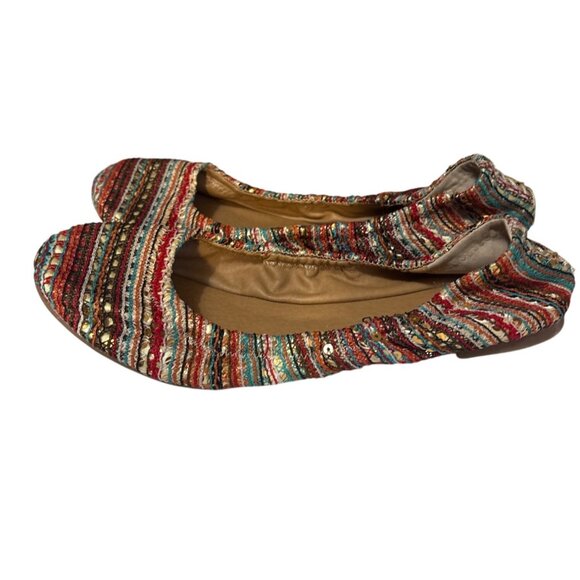 Lucky Brand Womens 9M Multicolor Striped Ballet Flats With Elastic Trim - Picture 1 of 6